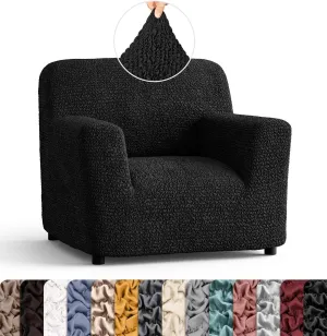 PAULATO BY GA.I.CO. Chair Cover - Armchair Cover - Armchair Slipcover - Soft Polyester Fabric Slipcover - 1-Piece Form Fit Stretch Stylish Furniture Protector - Microfibra Collection - Black (Chair)