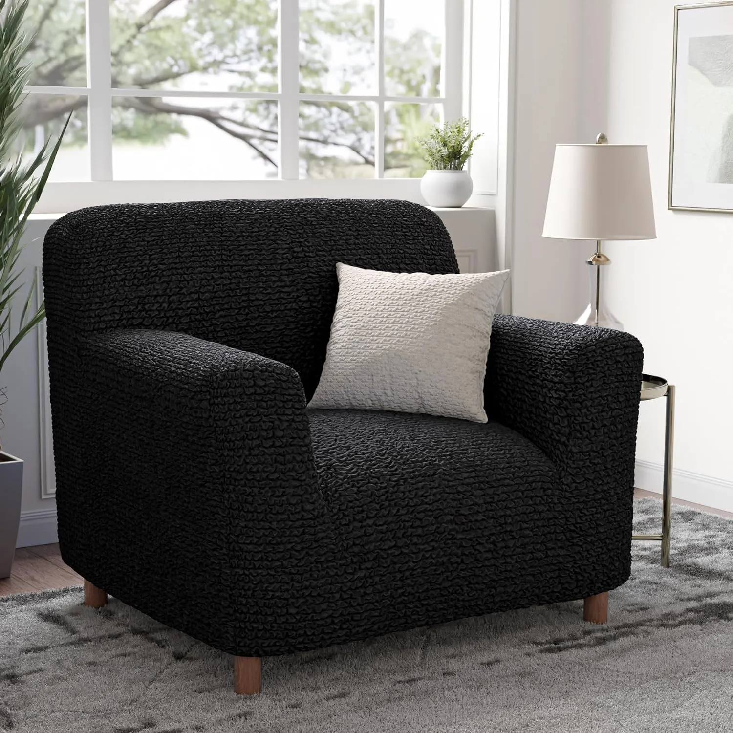 PAULATO BY GA.I.CO. Chair Cover - Armchair Cover - Armchair Slipcover - Soft Polyester Fabric Slipcover - 1-Piece Form Fit Stretch Stylish Furniture Protector - Microfibra Collection - Black (Chair)
