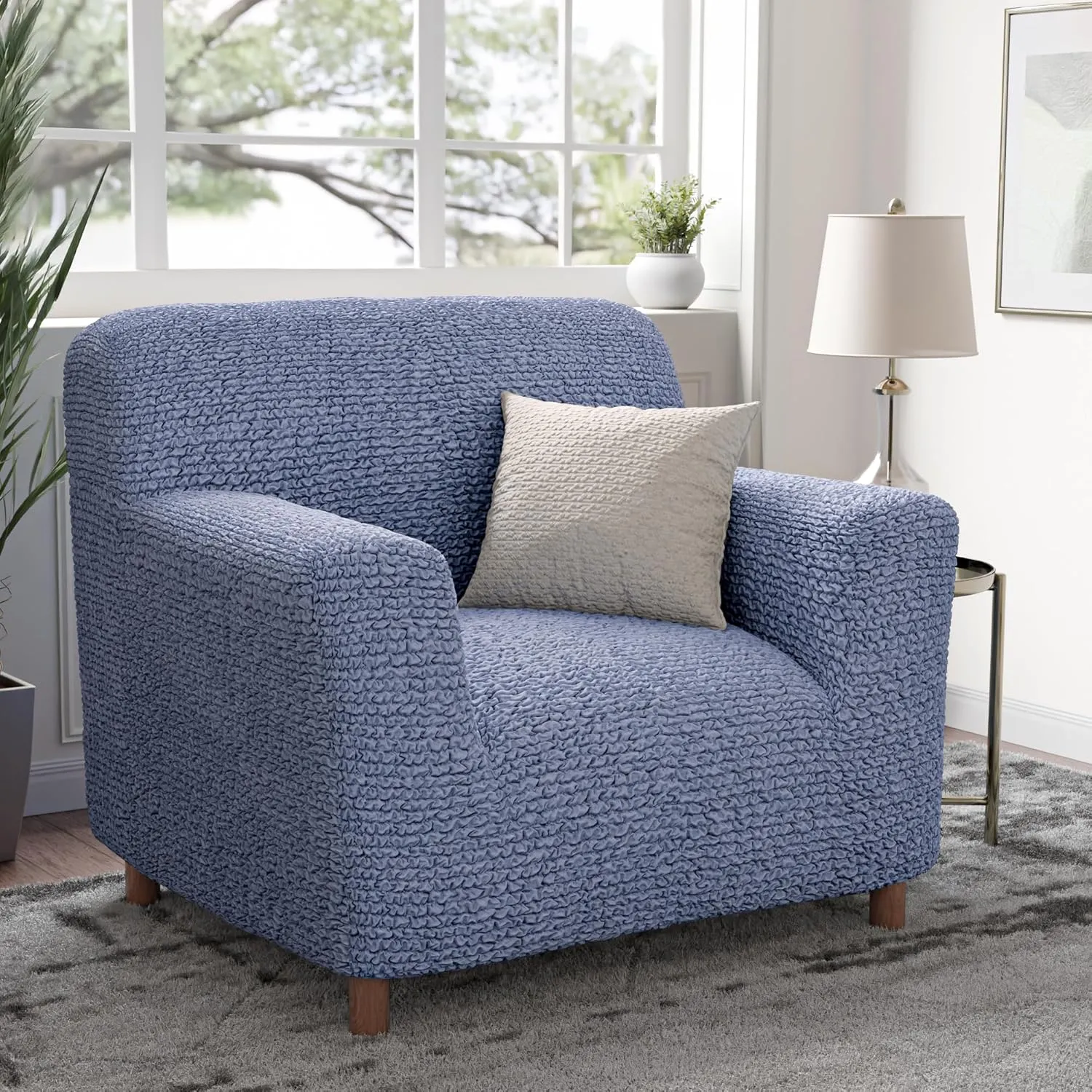 PAULATO BY GA.I.CO. Chair Cover - Armchair Cover - Armchair Slipcover - Soft Polyester Fabric Slipcover - 1-Piece Form Fit Stretch Stylish Furniture Protector - Microfibra Collection - Blue (Chair)