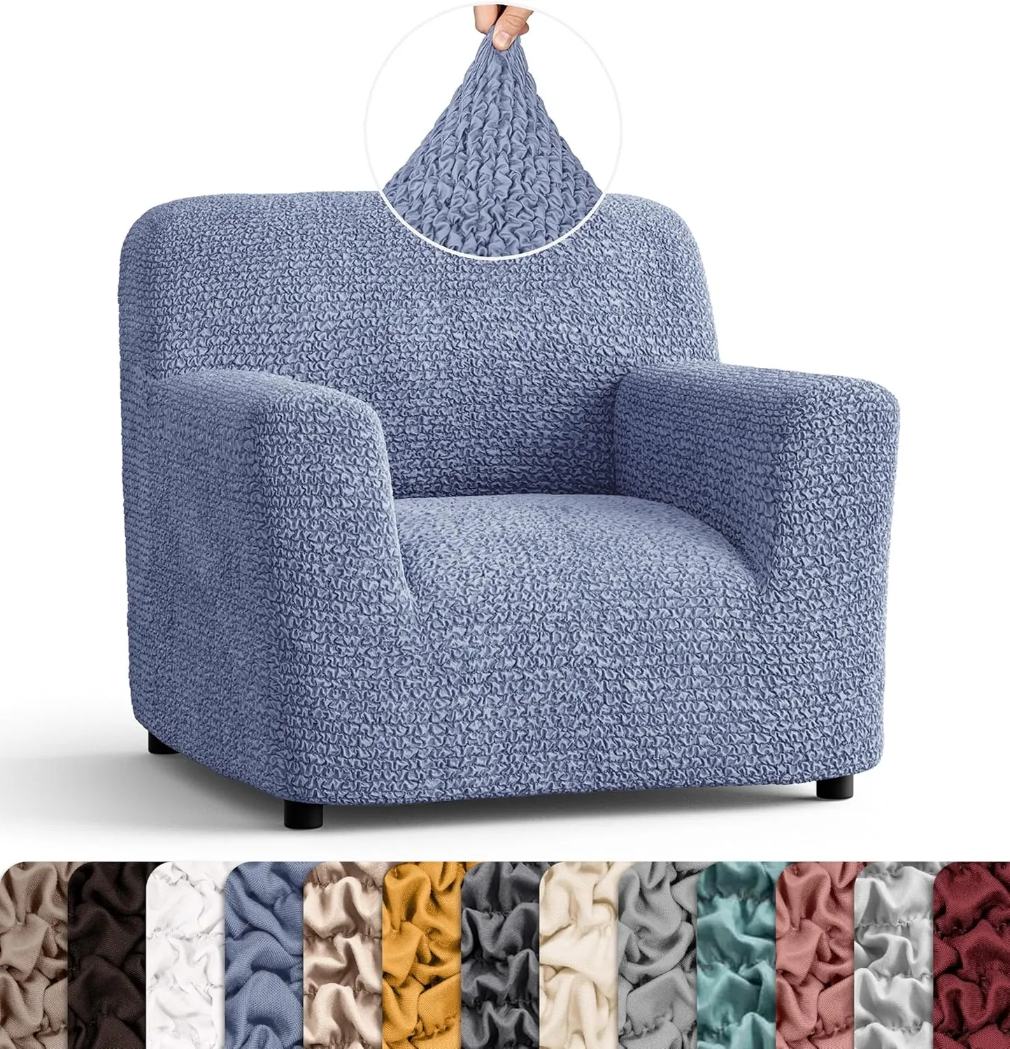 PAULATO BY GA.I.CO. Chair Cover - Armchair Cover - Armchair Slipcover - Soft Polyester Fabric Slipcover - 1-Piece Form Fit Stretch Stylish Furniture Protector - Microfibra Collection - Blue (Chair)