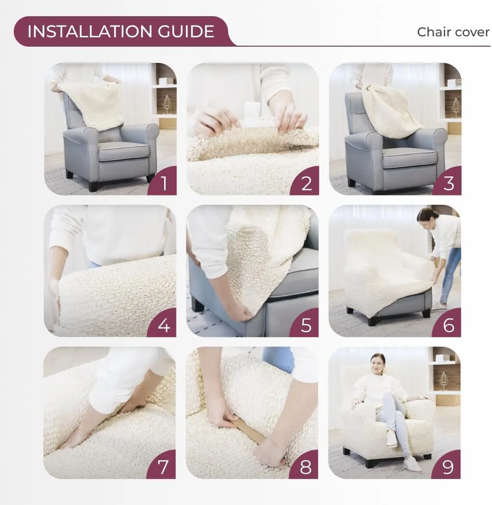 PAULATO BY GA.I.CO. Chair Cover - Armchair Cover - Armchair Slipcover - Soft Polyester Fabric Slipcover - 1-Piece Form Fit Stretch Stylish Furniture Protector - Microfibra Collection - Cream (Chair)