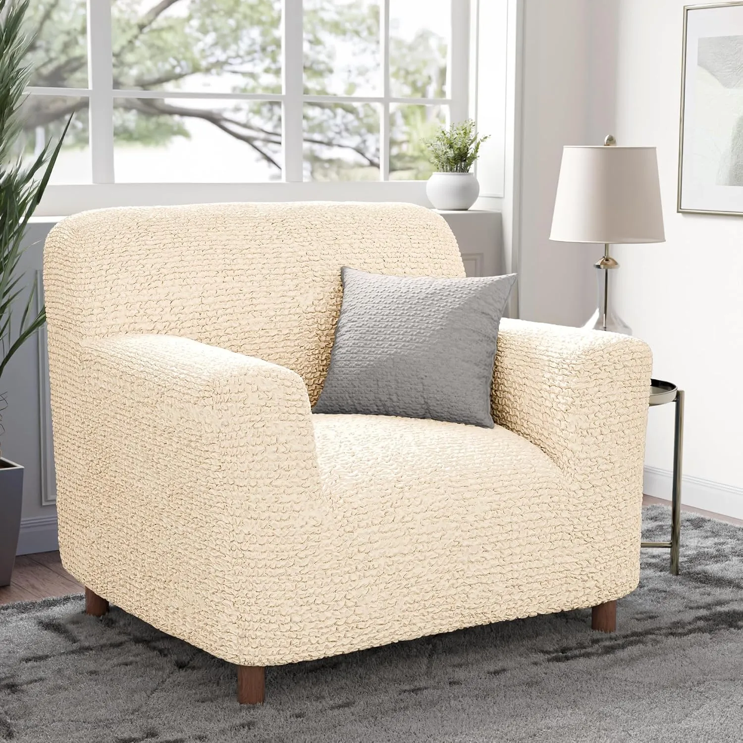 PAULATO BY GA.I.CO. Chair Cover - Armchair Cover - Armchair Slipcover - Soft Polyester Fabric Slipcover - 1-Piece Form Fit Stretch Stylish Furniture Protector - Microfibra Collection - Cream (Chair)