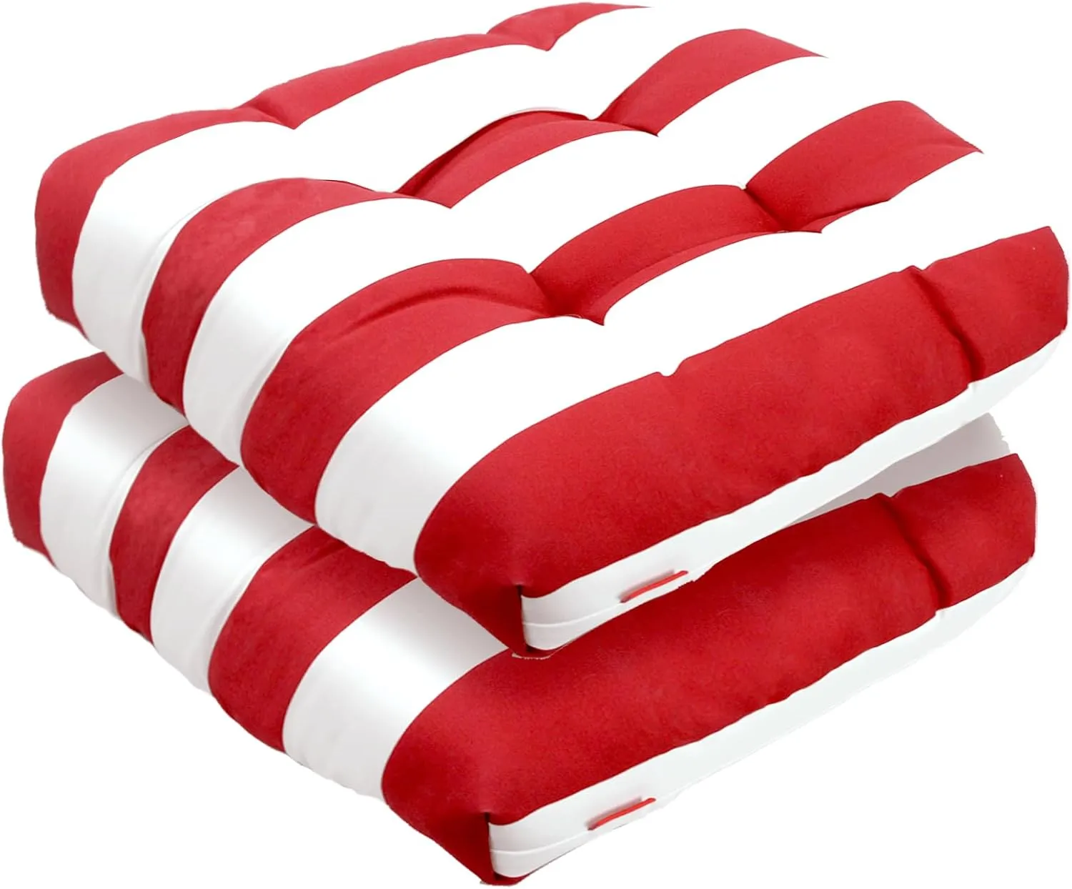 Pcinfuns Outdoor Seat Cushions,19"x19"x5" Thick Fill Tufted Cushions with Round Corner Patio Chair Pads,Water-Resistant Chair Cushion,Red White,Set of 2