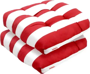 Pcinfuns Outdoor Seat Cushions,19"x19"x5" Thick Fill Tufted Cushions with Round Corner Patio Chair Pads,Water-Resistant Chair Cushion,Red White,Set of 2