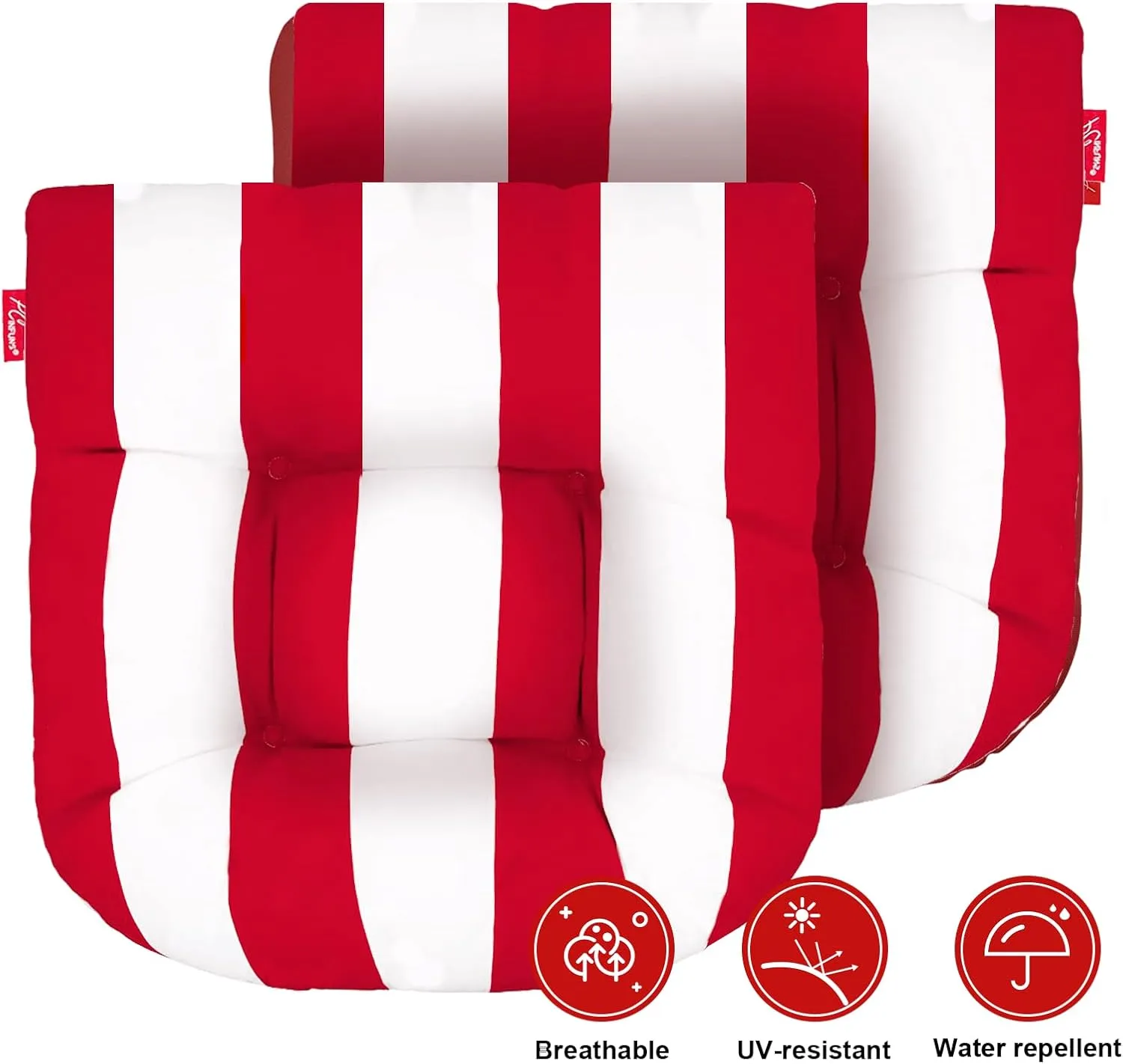 Pcinfuns Outdoor Seat Cushions,19"x19"x5" Thick Fill Tufted Cushions with Round Corner Patio Chair Pads,Water-Resistant Chair Cushion,Red White,Set of 2