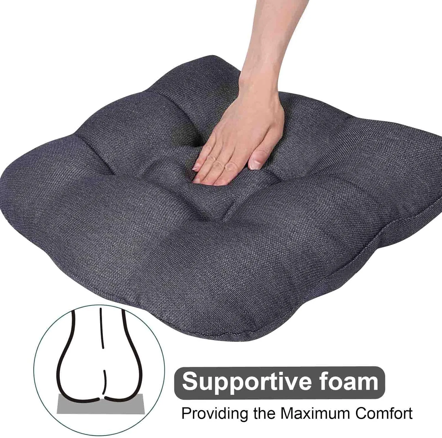 Pcinfuns Outdoor Wicker Cushion Set 19 x 19 x 5 Inch Seat Patio Cushions Round Corner Chair Pads Premium Comfortable Thick Fiber Fill Tufted Cushion,2 Pack,Black Grey