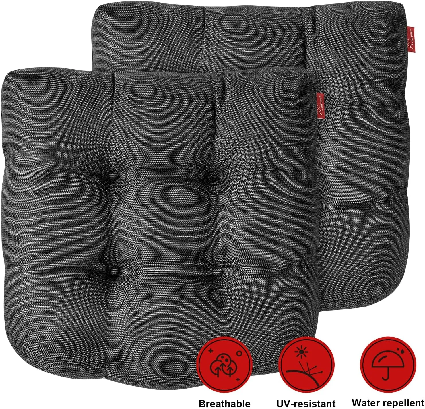 Pcinfuns Outdoor Wicker Cushion Set 19 x 19 x 5 Inch Seat Patio Cushions Round Corner Chair Pads Premium Comfortable Thick Fiber Fill Tufted Cushion,2 Pack,Black Grey