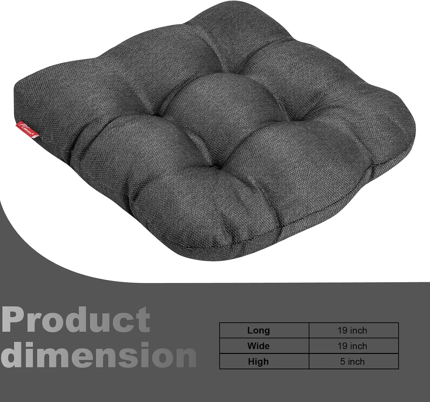 Pcinfuns Outdoor Wicker Cushion Set 19 x 19 x 5 Inch Seat Patio Cushions Round Corner Chair Pads Premium Comfortable Thick Fiber Fill Tufted Cushion,2 Pack,Black Grey