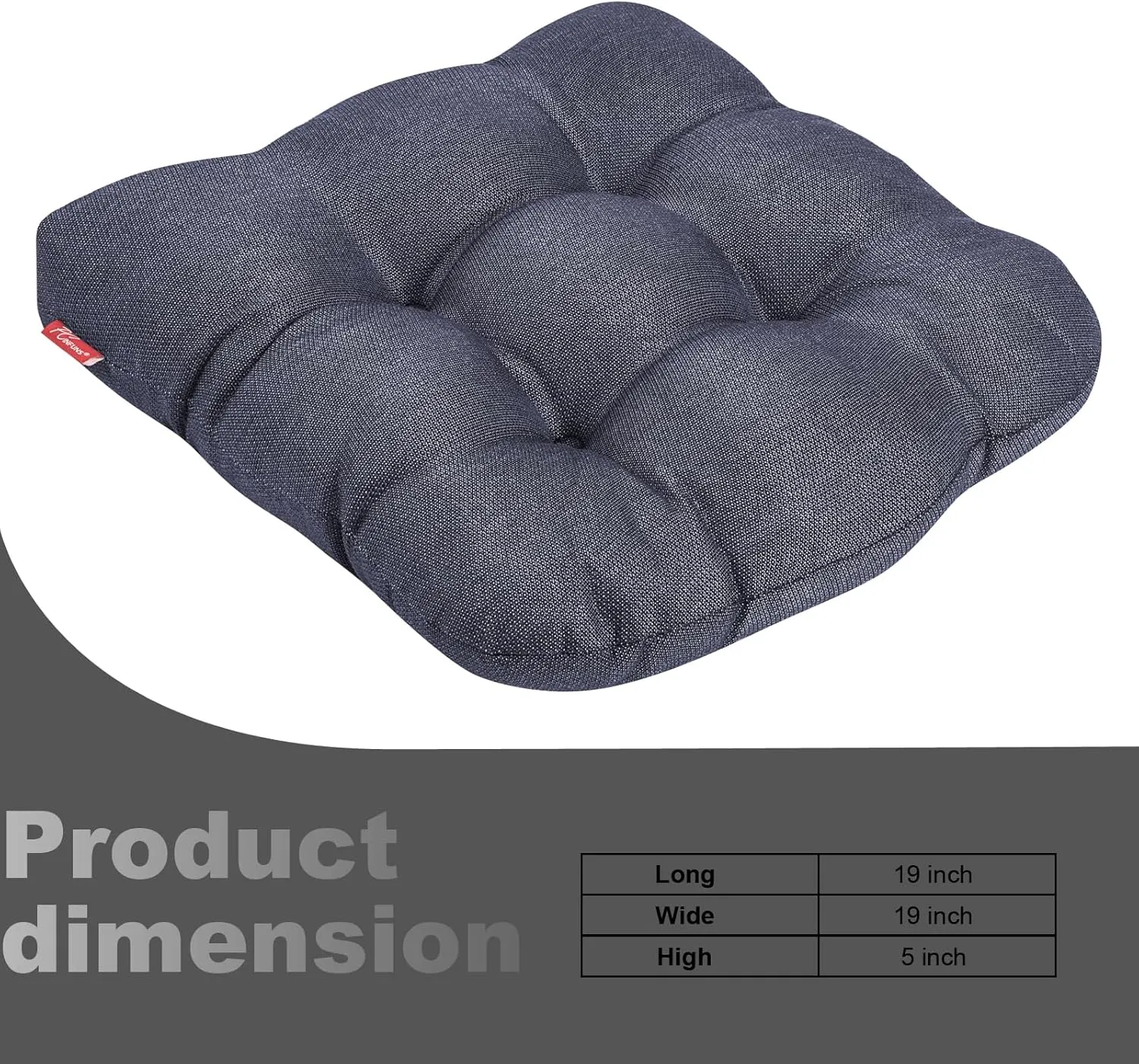 Pcinfuns Outdoor Wicker Cushion Set 19 x 19 x 5 Inch Seat Patio Cushions Round Corner Chair Pads Premium Comfortable Thick Fiber Fill Tufted Cushion,2 Pack,Blue Grey