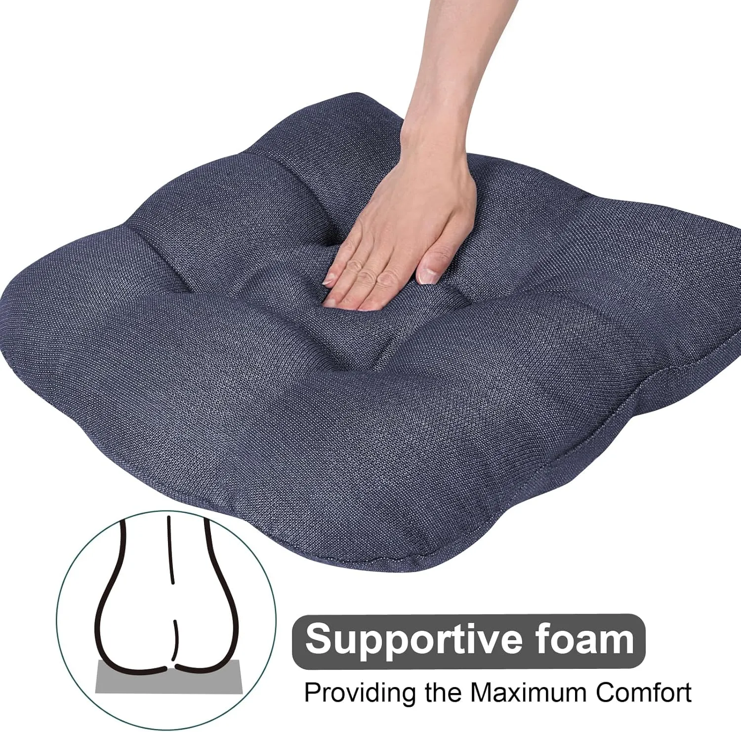Pcinfuns Outdoor Wicker Cushion Set 19 x 19 x 5 Inch Seat Patio Cushions Round Corner Chair Pads Premium Comfortable Thick Fiber Fill Tufted Cushion,2 Pack,Blue Grey
