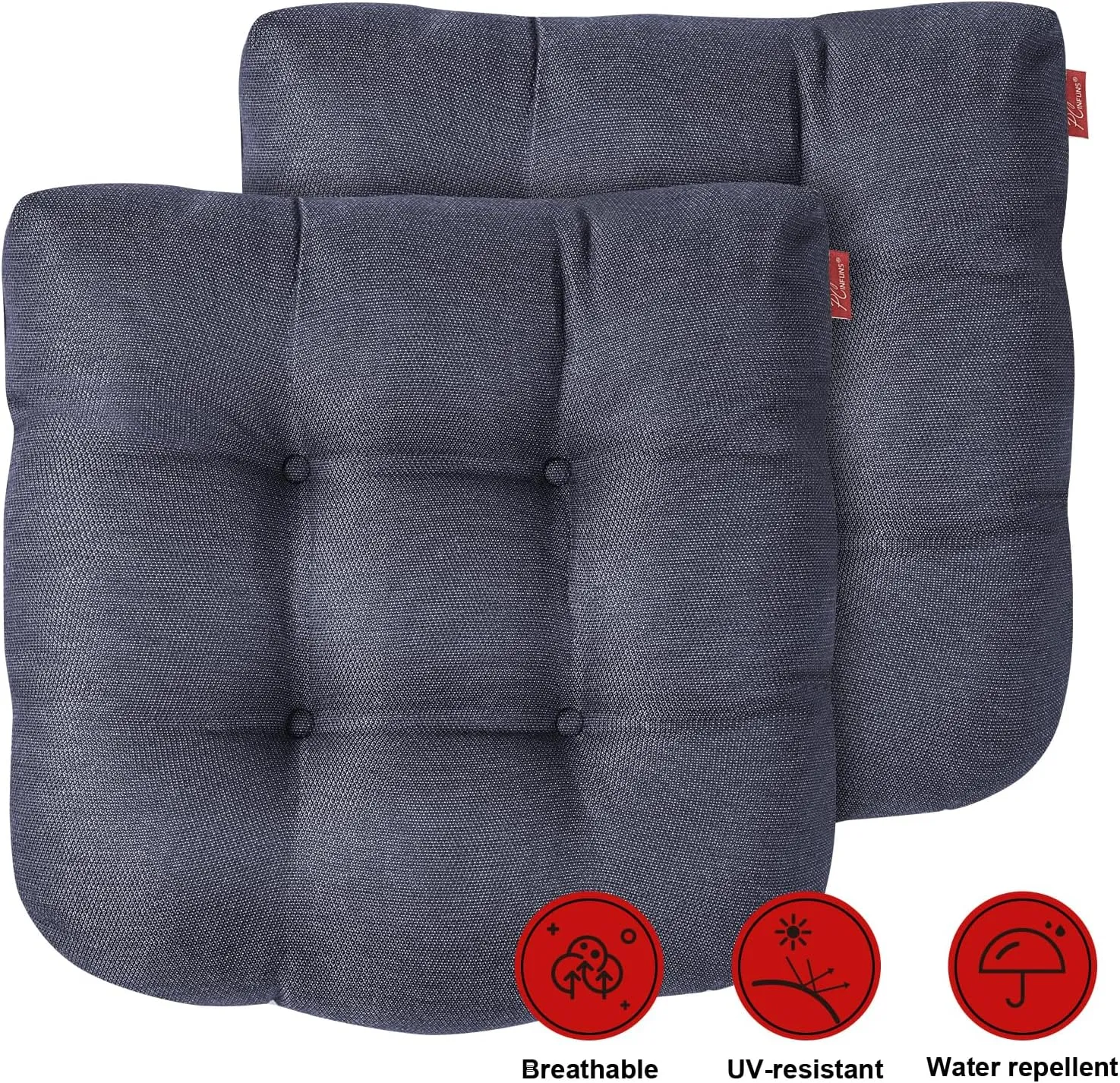 Pcinfuns Outdoor Wicker Cushion Set 19 x 19 x 5 Inch Seat Patio Cushions Round Corner Chair Pads Premium Comfortable Thick Fiber Fill Tufted Cushion,2 Pack,Blue Grey