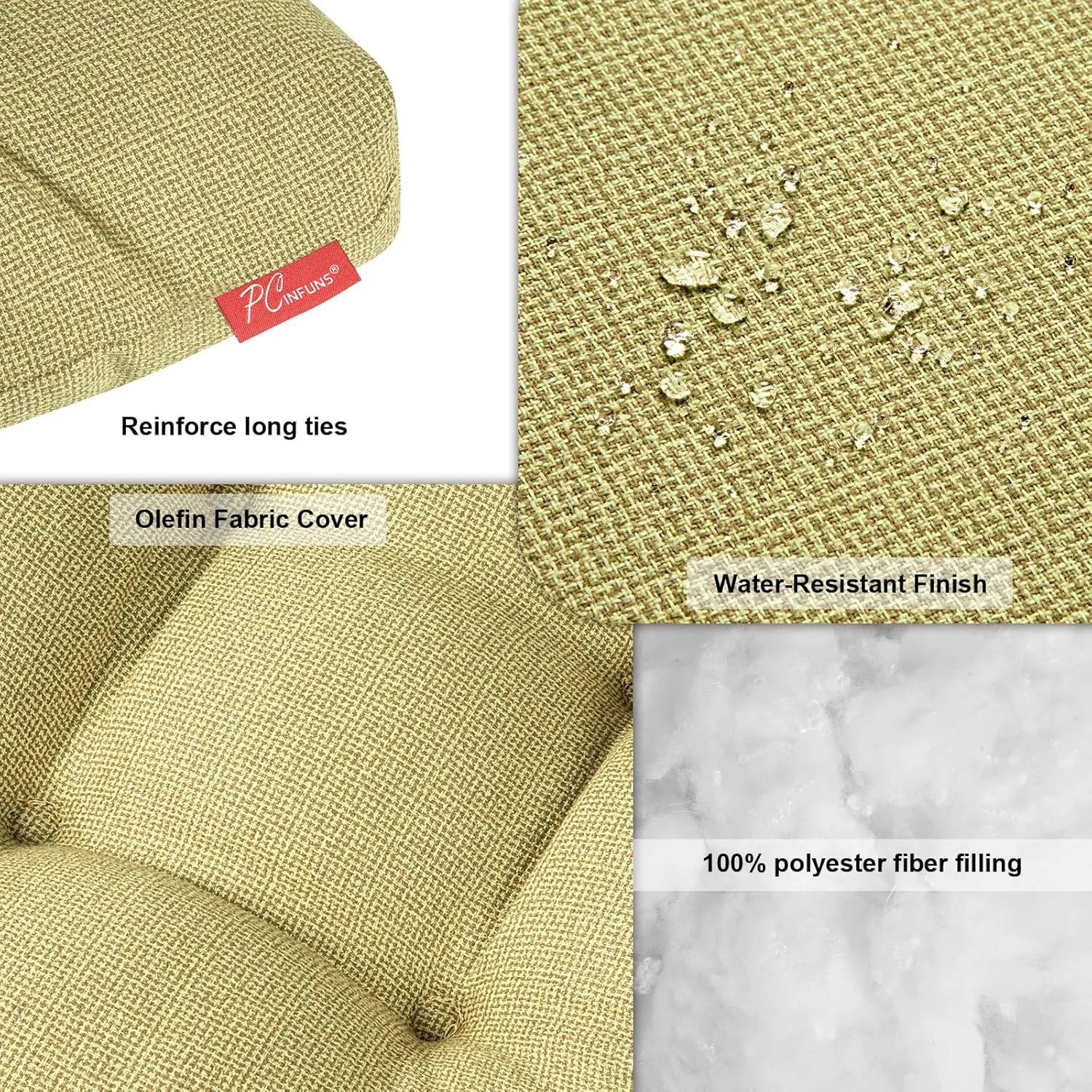 Pcinfuns Outdoor Wicker Cushion Set 19 x 19 x 5 Inch Seat Patio Cushions Round Corner Chair Pads Premium Comfortable Thick Fiber Fill Tufted Cushion,2 Pack,Ginger Yellow