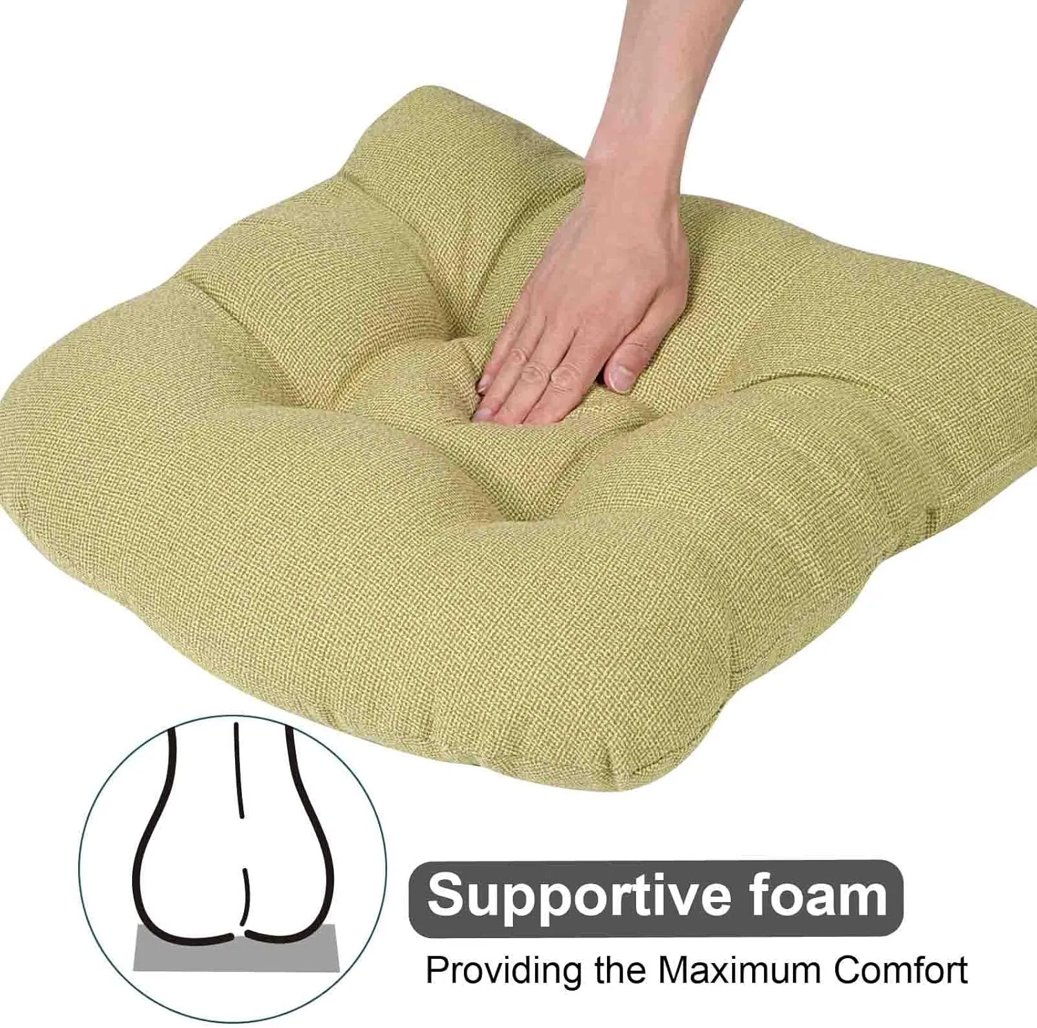 Pcinfuns Outdoor Wicker Cushion Set 19 x 19 x 5 Inch Seat Patio Cushions Round Corner Chair Pads Premium Comfortable Thick Fiber Fill Tufted Cushion,2 Pack,Ginger Yellow