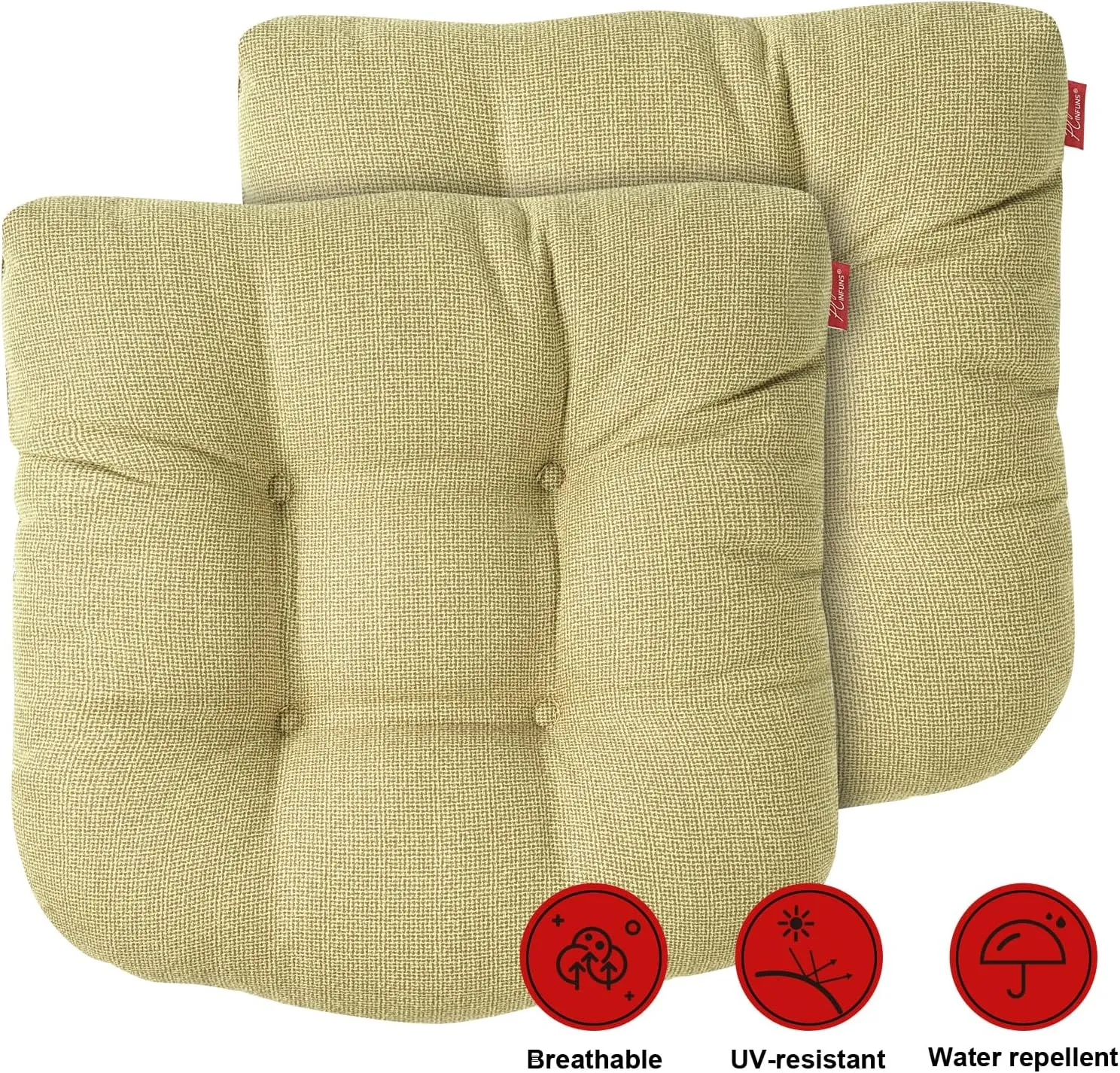 Pcinfuns Outdoor Wicker Cushion Set 19 x 19 x 5 Inch Seat Patio Cushions Round Corner Chair Pads Premium Comfortable Thick Fiber Fill Tufted Cushion,2 Pack,Ginger Yellow