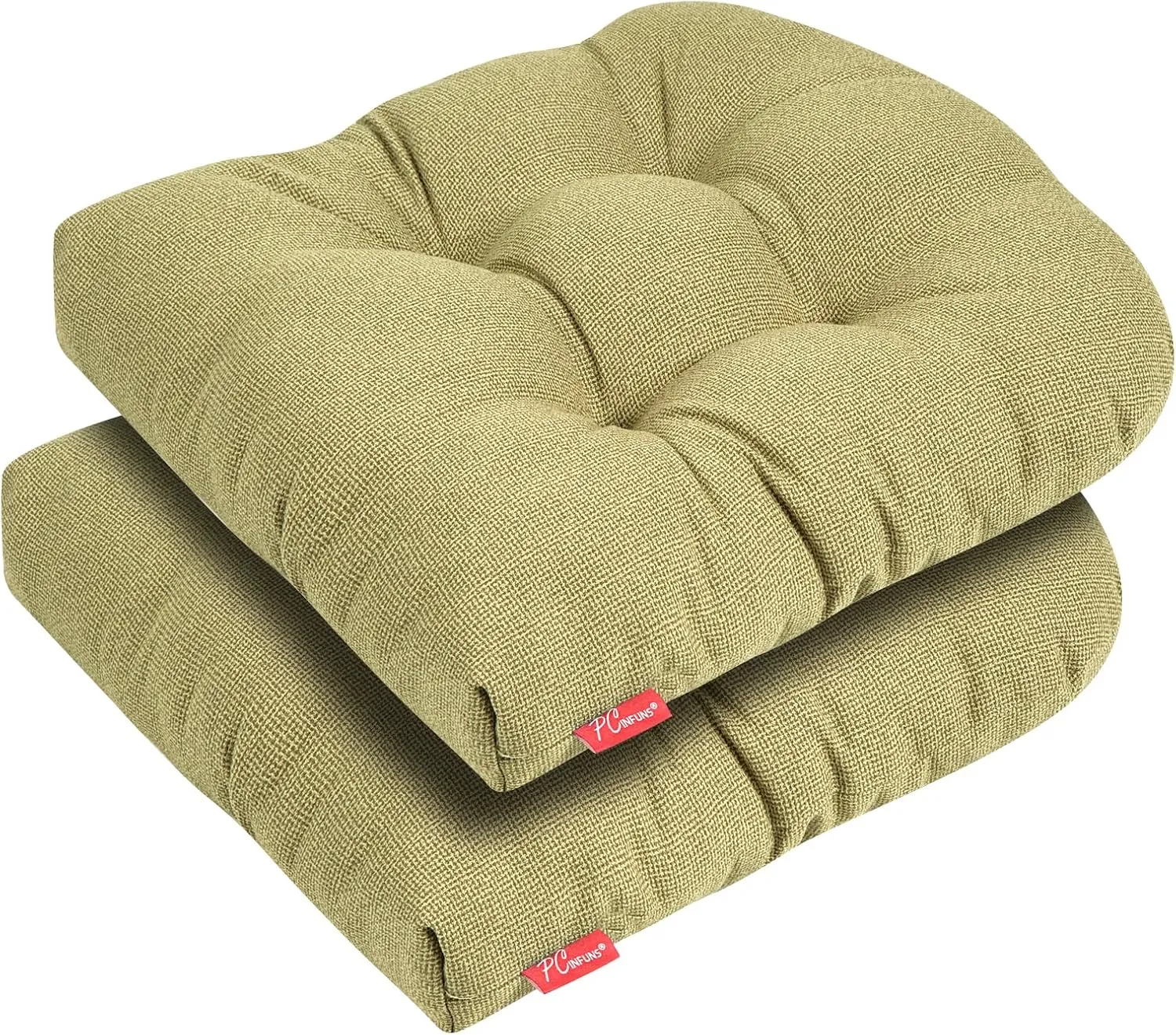Pcinfuns Outdoor Wicker Cushion Set 19 x 19 x 5 Inch Seat Patio Cushions Round Corner Chair Pads Premium Comfortable Thick Fiber Fill Tufted Cushion,2 Pack,Ginger Yellow
