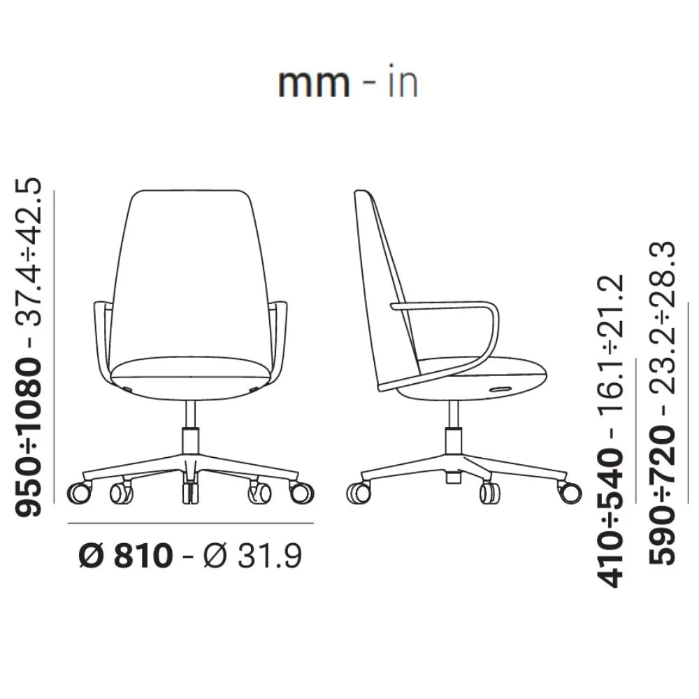 Pedrali Elinor 3755 padded swivel chair with armrests