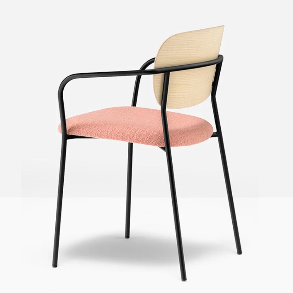 Pedrali Jazz 3705 padded chair with armrests and ash backrest