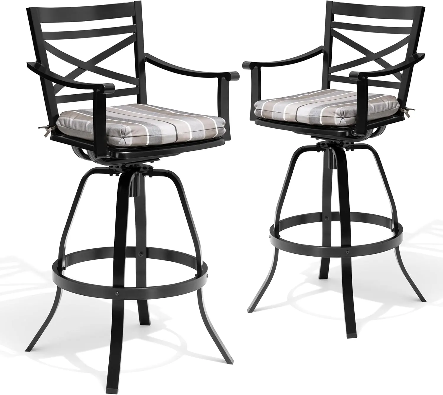 Pellebant 30" Sunbrella Outdoor Bar Stools Set of 8, Aluminum Swivel Patio Bar Height Bar Stools with Back & Footrest, for Deck Lawn Garden(Milano Char)