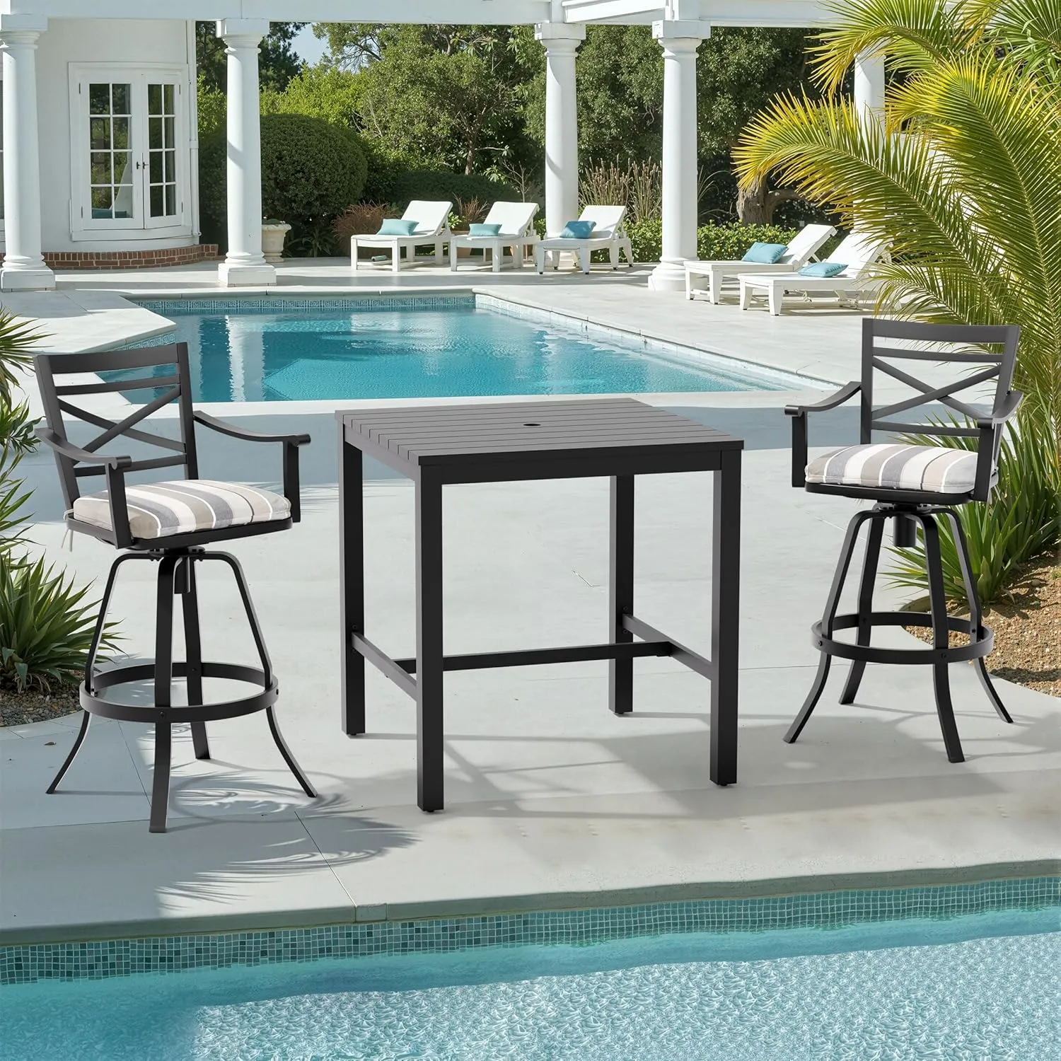 Pellebant 30" Sunbrella Outdoor Bar Stools Set of 8, Aluminum Swivel Patio Bar Height Bar Stools with Back & Footrest, for Deck Lawn Garden(Milano Char)