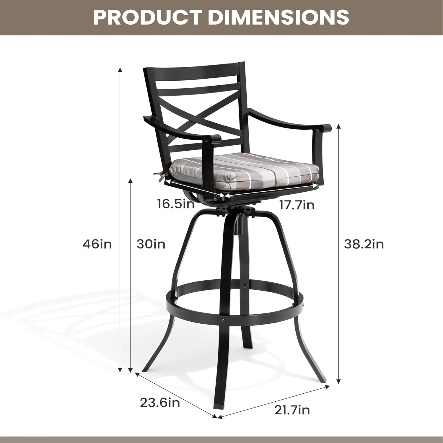 Pellebant 30" Sunbrella Outdoor Bar Stools Set of 8, Aluminum Swivel Patio Bar Height Bar Stools with Back & Footrest, for Deck Lawn Garden(Milano Char)