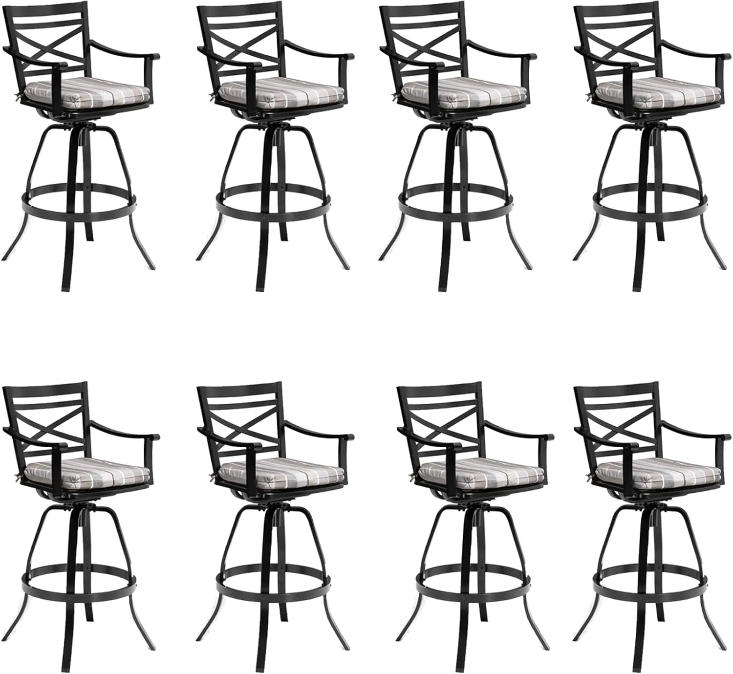 Pellebant 30" Sunbrella Outdoor Bar Stools Set of 8, Aluminum Swivel Patio Bar Height Bar Stools with Back & Footrest, for Deck Lawn Garden(Milano Char)