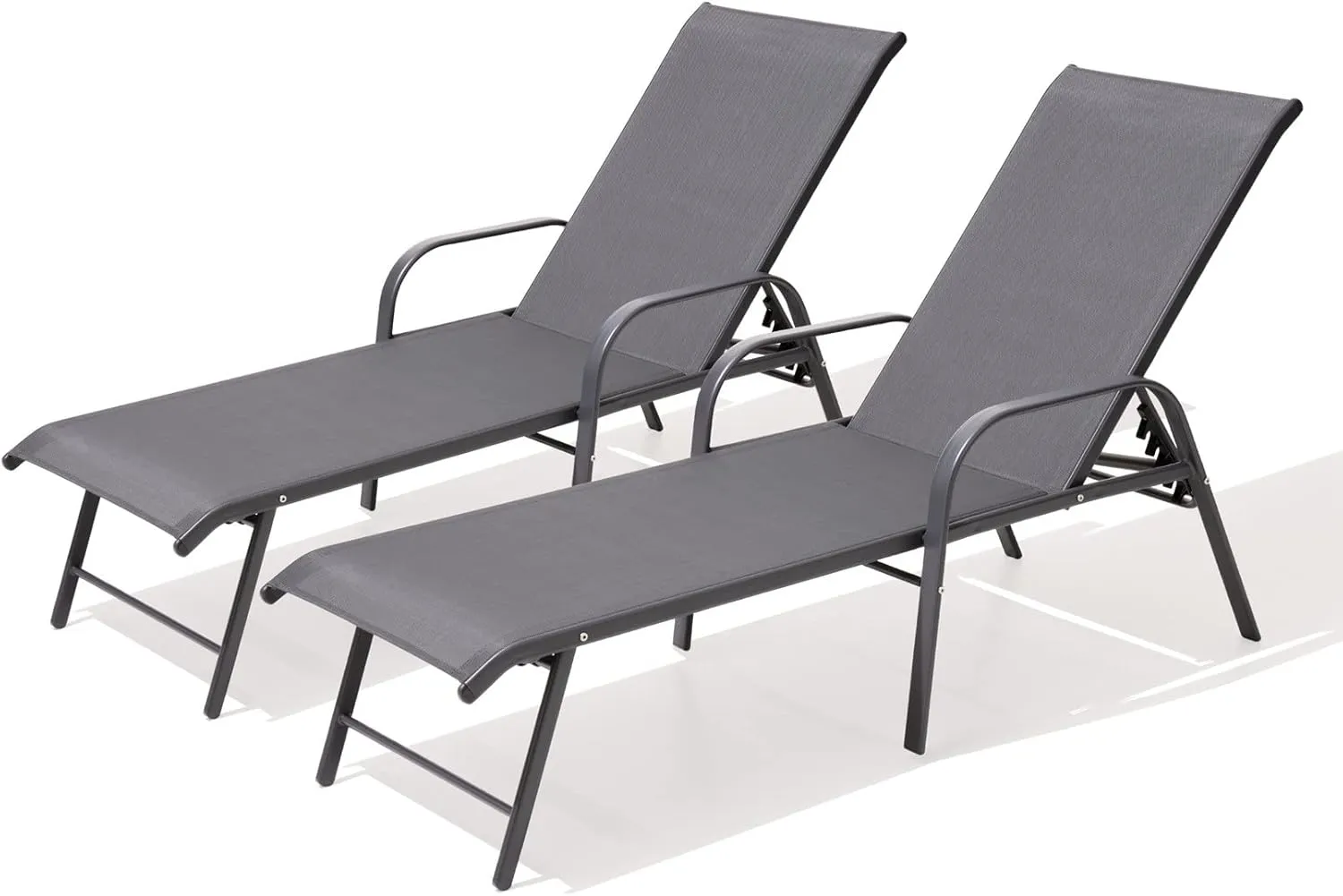 Pellebant Aluminum 2-Piece Patio Chair, Adjustable Recline with Armrest, Heavy Duty, for Pool, Lawn, Yard, Grey
