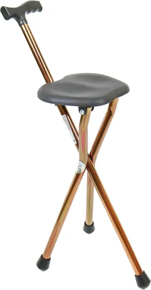 PEPE Mobility - Folding Cane Chair (Height 32.2", Bronze), Walking Cane with Seat, Travel, Aluminum - Made in Europe