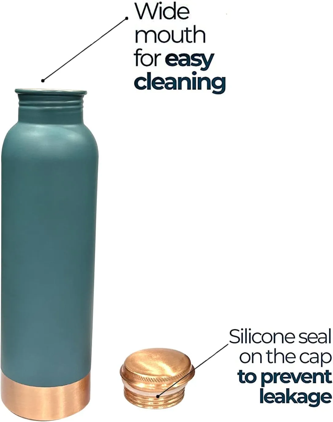 Perilla Home Copper Water Bottle 20.29 Oz Leak Proof 100% Pure - Ayurvedic Copper Vessel - Drink More Water And Enjoy The Health Benefits Immediately - For Gym,Yoga Bottle (Plain Pie Green)