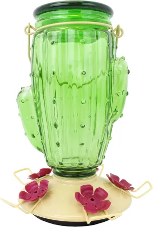 Perky-Pet 9111-1SR Cactus Top Fill Glass Hummingbird Feeder with Built-in Bee Guards & Removable Perches - 32 oz Outdoor Garden Décor Hummingbird Feeder