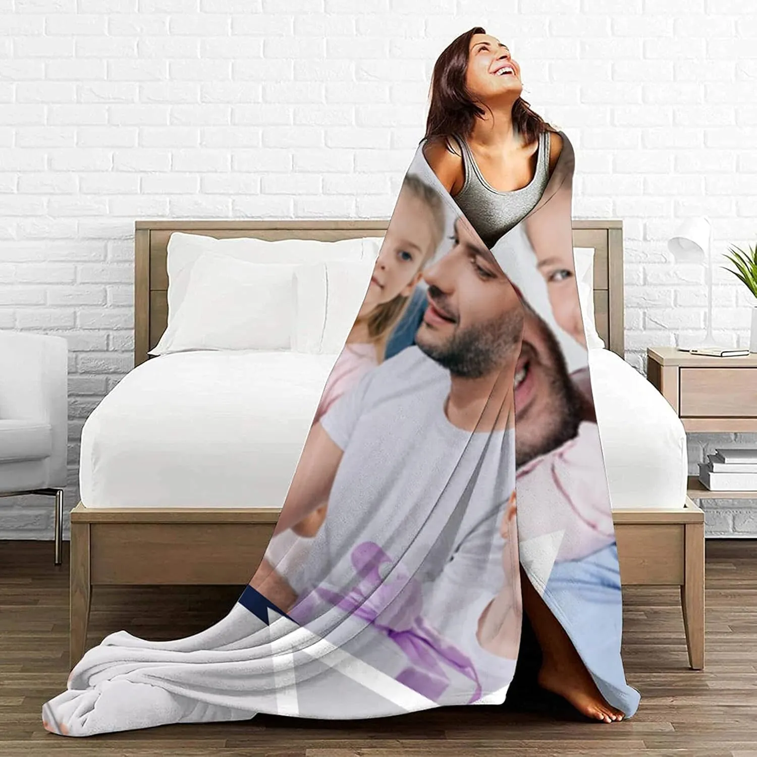 Personalized Throw Blankets Customized Photo Blanket with Son Picture and Text for Lover and Best Friends Memories, Flannel Throw Blanket Never Fade, 5 Photos 32x48inches