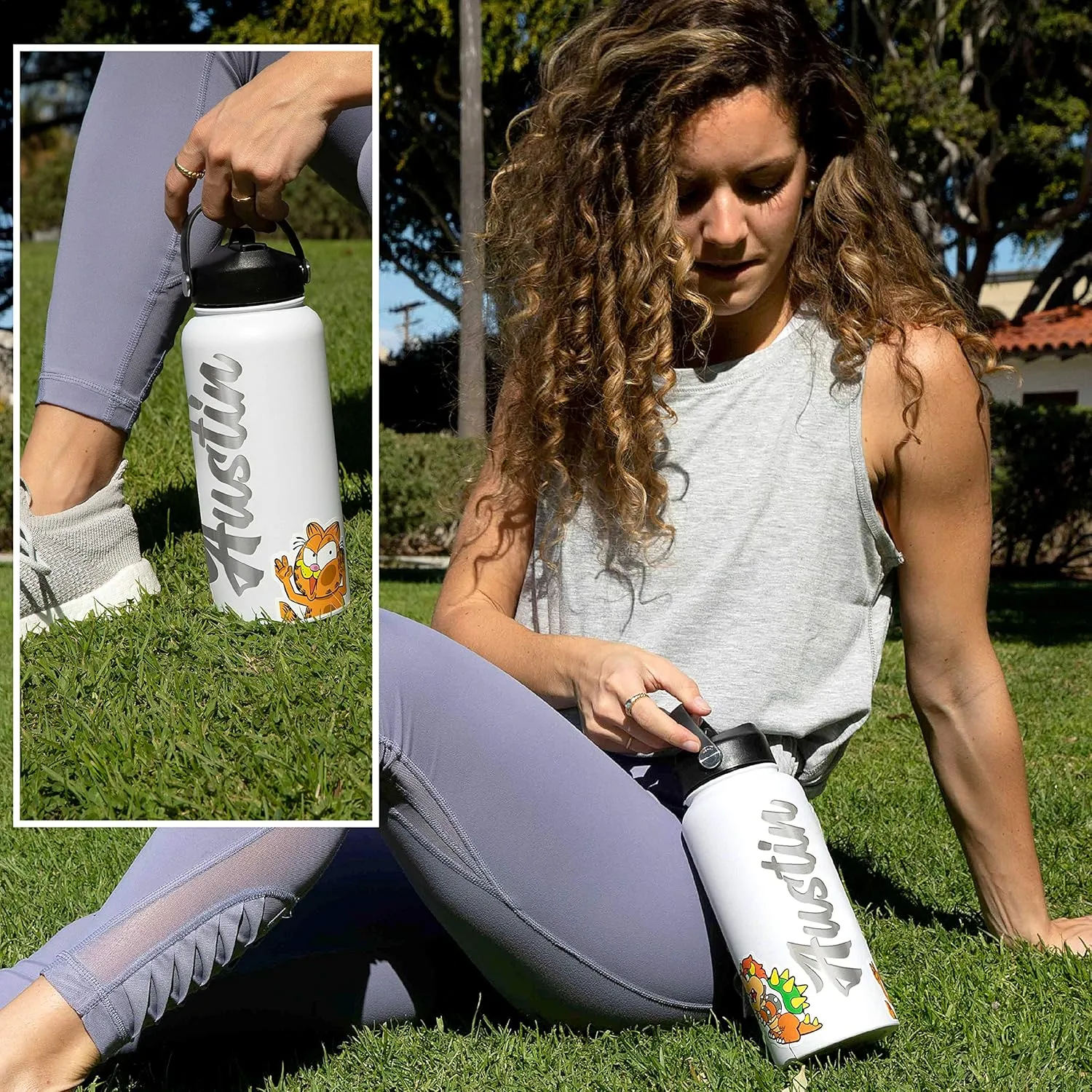 Personalized Water Bottle w Straw Lid Double Wall Insulated | 32 oz - 12 Font - Purple | 9 Color Custom Water Bottle w Name and Text, BPA Free - Non Sweat - Vacuum Insulated