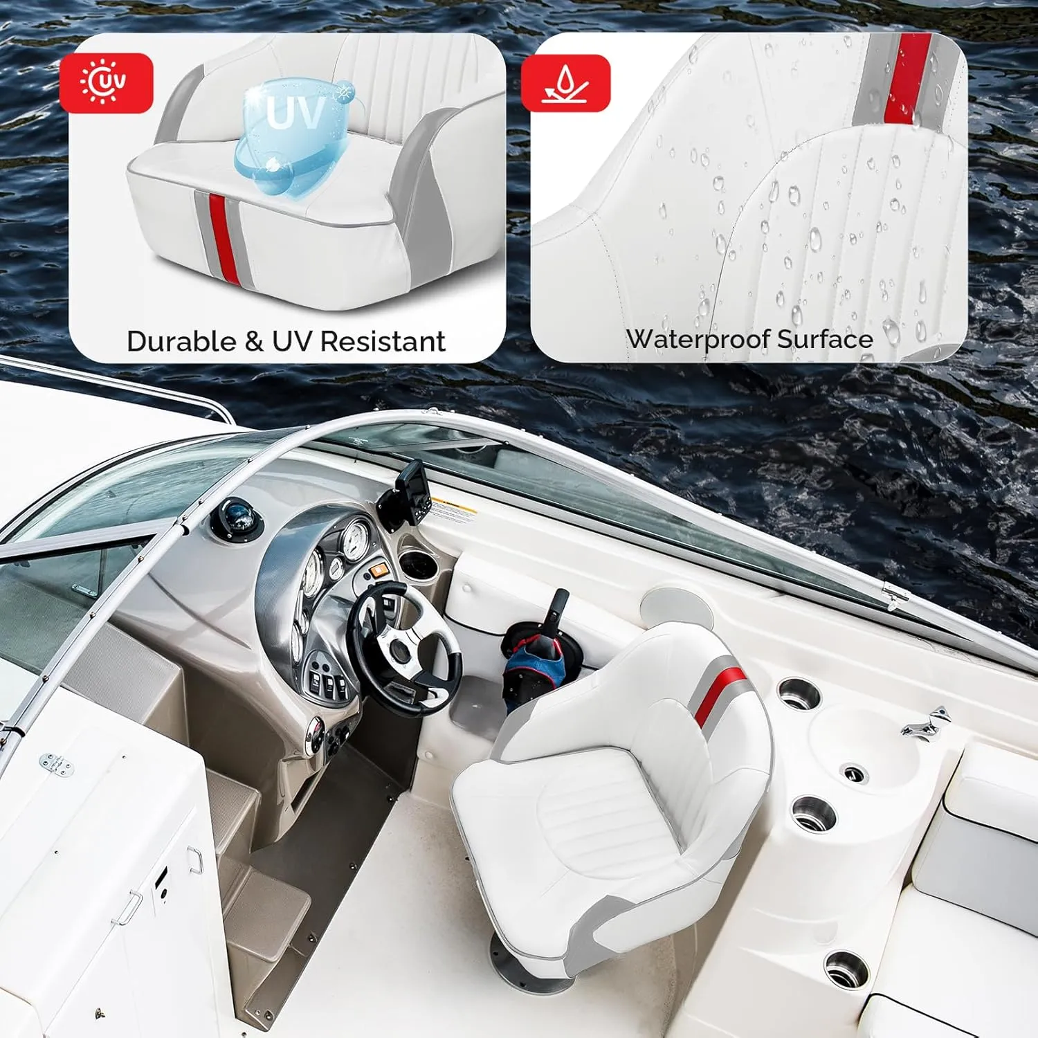 PEXMOR Premium Pontoon Boat Seat Captain Bucket Seat with Boat Seat Cover, Waterproof Boat Cabin Captain Chair Stainless Steel Screws Included