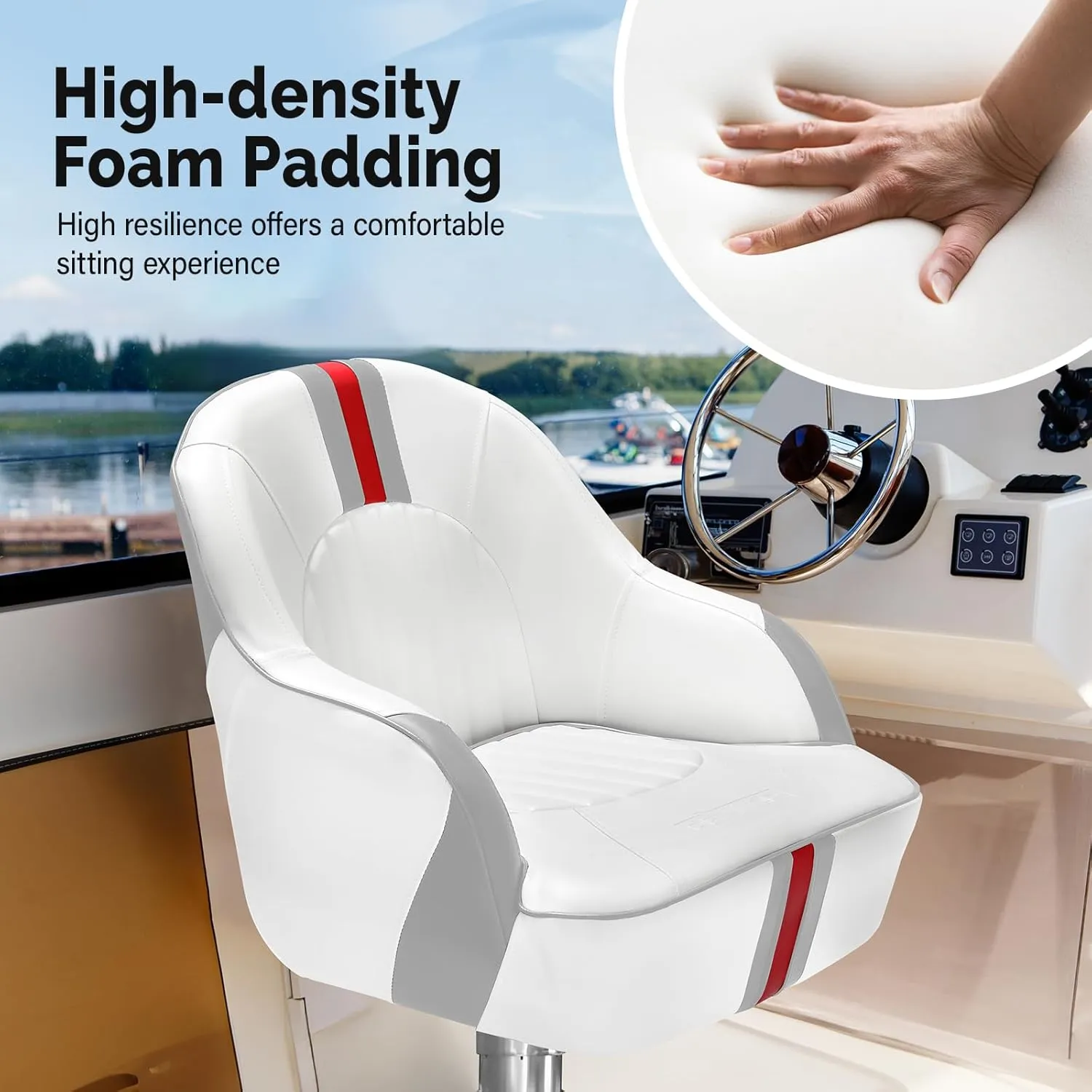 PEXMOR Premium Pontoon Boat Seat Captain Bucket Seat with Boat Seat Cover, Waterproof Boat Cabin Captain Chair Stainless Steel Screws Included