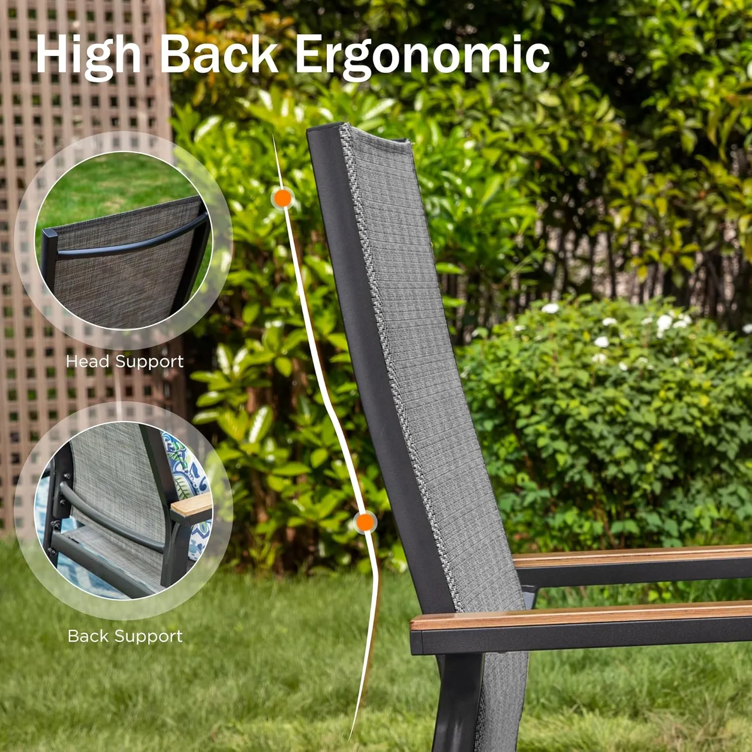 PHI VILLA Outdoor Stackable Dining Chairs Set of 2,Lightweight Aluminum Frame with Textilene Fabric & Wider Armrest,Easy to Store,Patio Chairs for Garden,Lawn