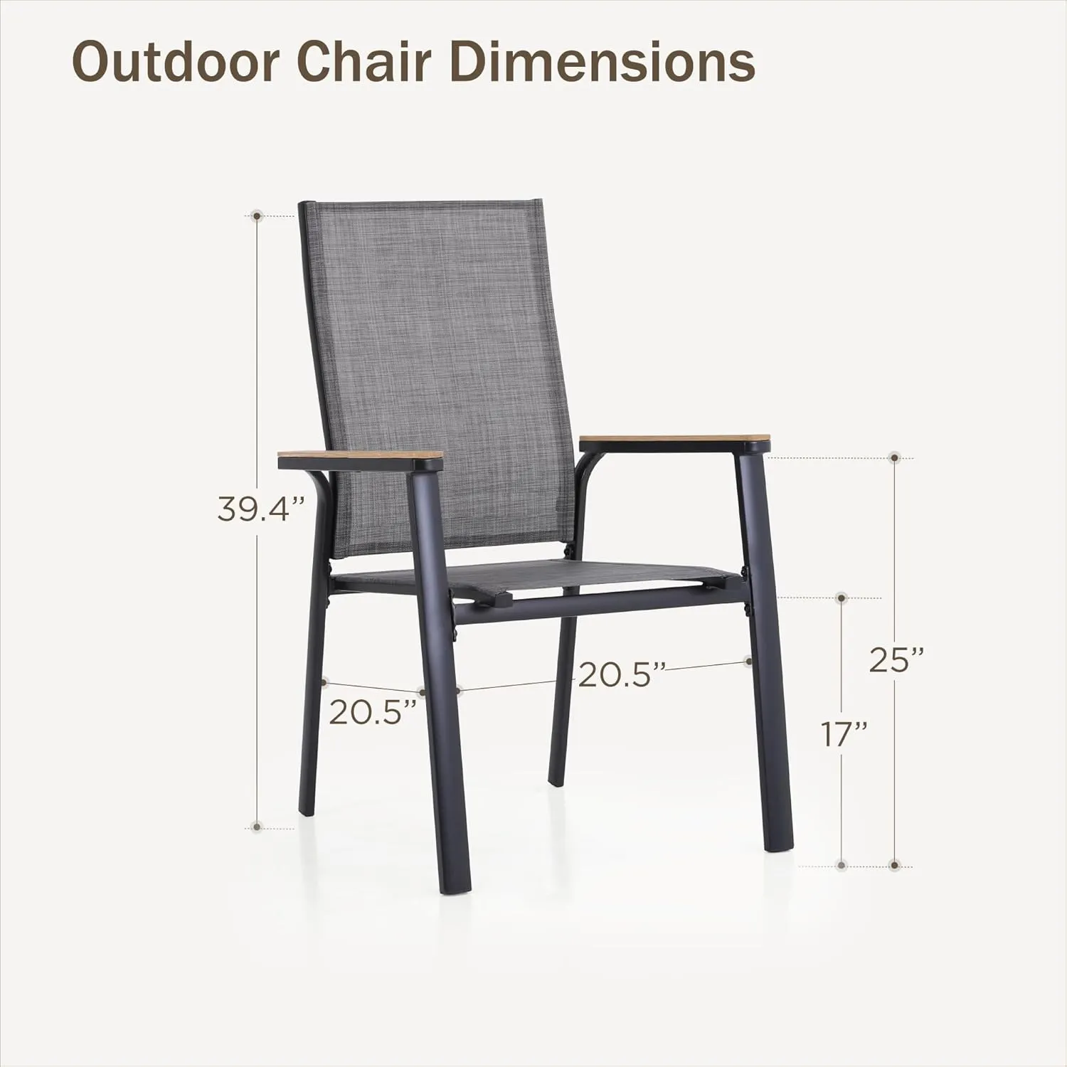 PHI VILLA Outdoor Stackable Dining Chairs Set of 2,Lightweight Aluminum Frame with Textilene Fabric & Wider Armrest,Easy to Store,Patio Chairs for Garden,Lawn