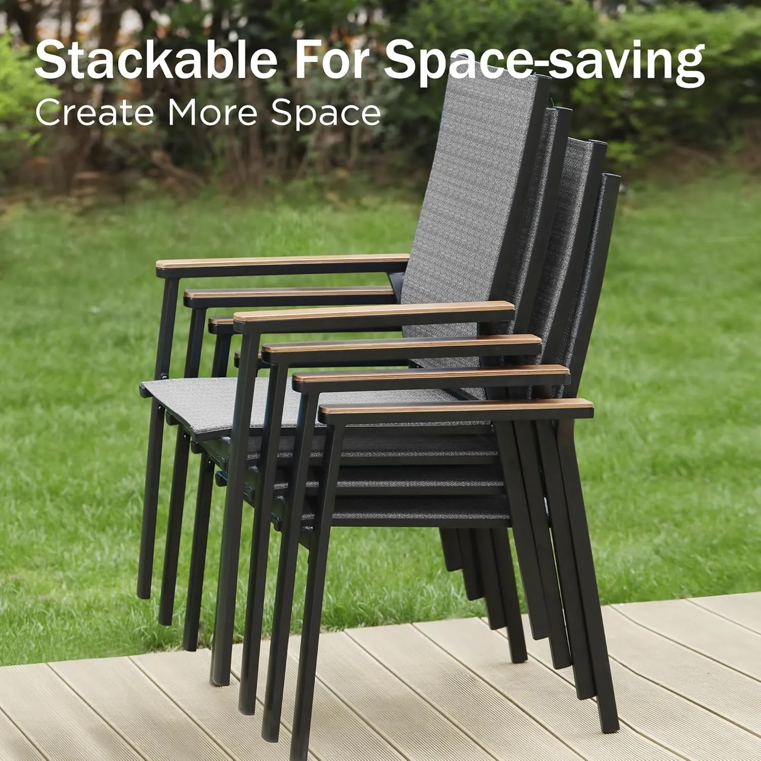 PHI VILLA Outdoor Stackable Dining Chairs Set of 2,Lightweight Aluminum Frame with Textilene Fabric & Wider Armrest,Easy to Store,Patio Chairs for Garden,Lawn