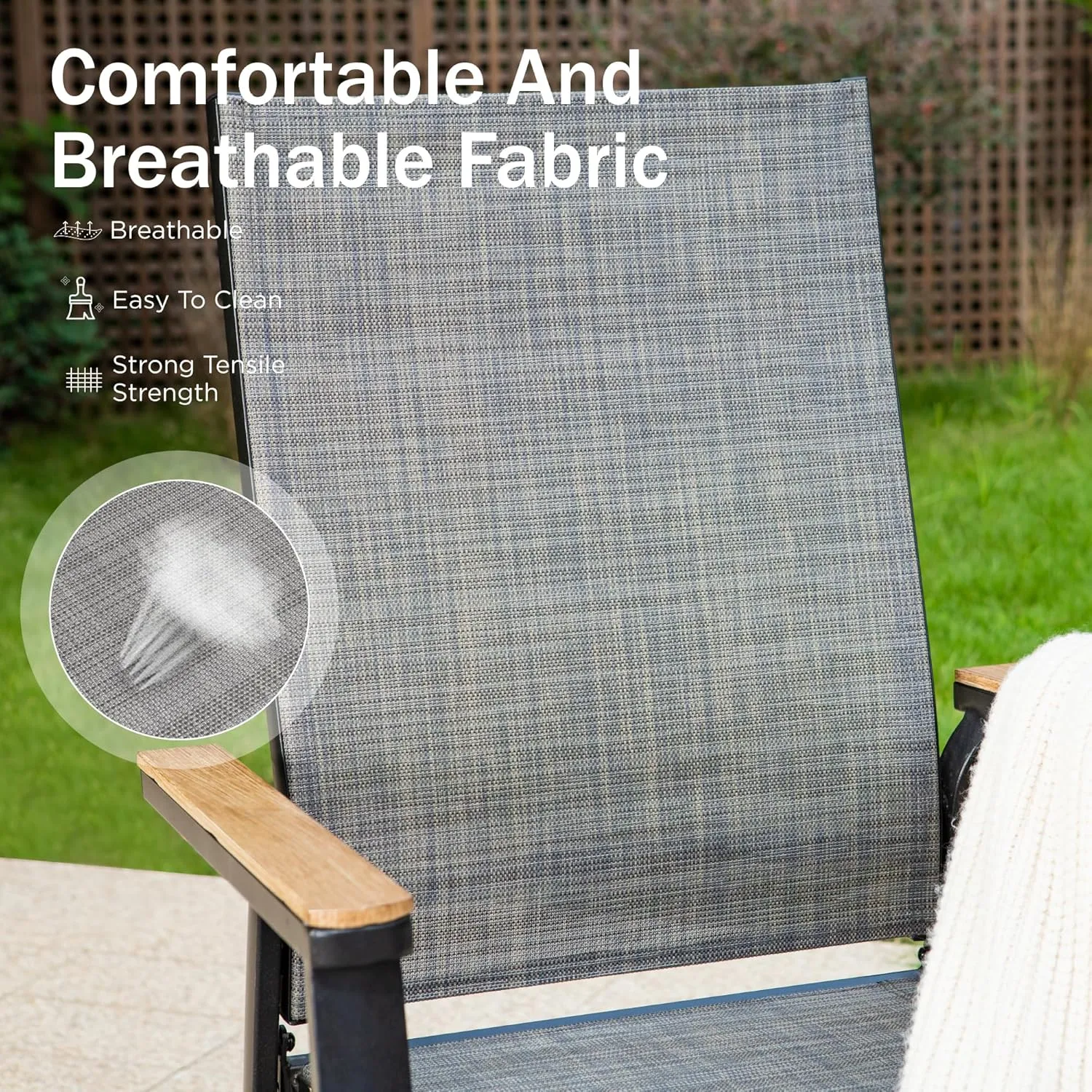 PHI VILLA Outdoor Stackable Dining Chairs Set of 2,Lightweight Aluminum Frame with Textilene Fabric & Wider Armrest,Easy to Store,Patio Chairs for Garden,Lawn