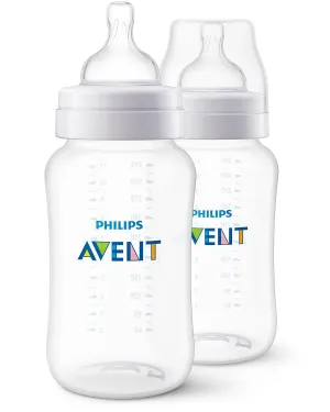 Philips Avent Anti-Colic Baby Bottles, 11oz, with Flow 3 Nipples, 3m , 2pk, Clear, SCY106/02