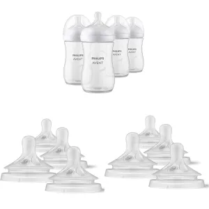 Philips Avent Natural Baby Bottle, 9oz, 4pk, SCY903/04 & Natural Response Baby Bottle Nipples Flow 3, 1M , 4pk, SCY963/04 & Natural Response Baby Bottle Nipples Flow 2, 0M , 4pk, SCY962/04
