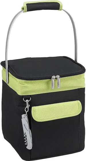 Picnic at Ascot 4 Bottle Insulated Wine Tote- Collapsible Multi Purpose Cooler - Black/Apple