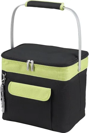 Picnic at Ascot 6 Bottle Insulated Wine Tote- Collapsible Multi Purpose Cooler - Black/Apple