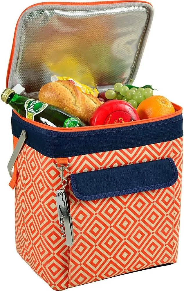 Picnic at Ascot 6 Bottle Insulated Wine Tote- Collapsible Multi Purpose Cooler - Black/Apple