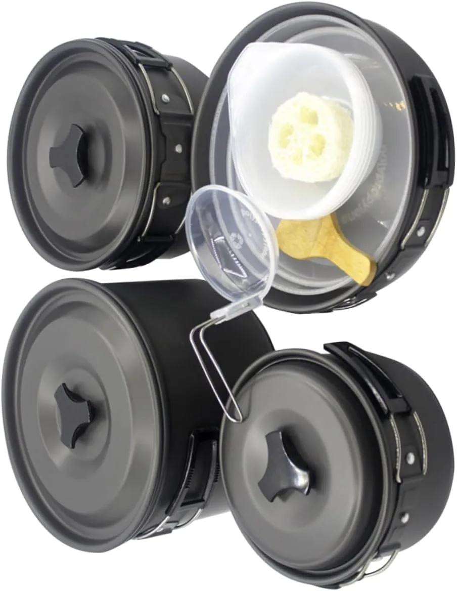 Picnic Pot Set 4-5 Person Cooking Kit Portable Camping Cookware Pots Pans Made for Outdoor Enthusiasts and Family Picnics