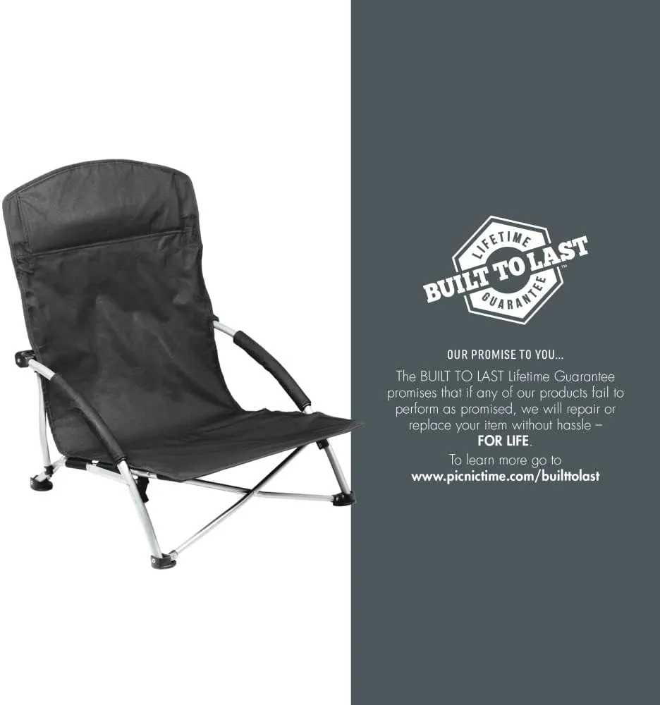PICNIC TIME NCAA Tranquility Beach Chair with Carry Bag - Low Beach Chair for Adults - Low Lawn Chair