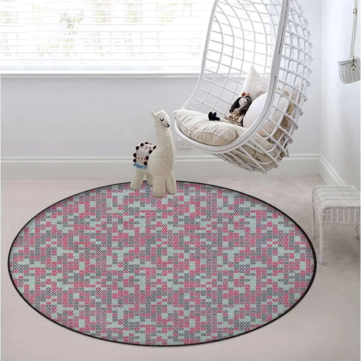 Pink Non-Slip Round Chair Mat for Hardwood Floors & Low Pile Carpets, Abstract Color Triangle and Line Pattern Multi-Purpose Desk Chair Protector, Geometry Diameter 39.4 in