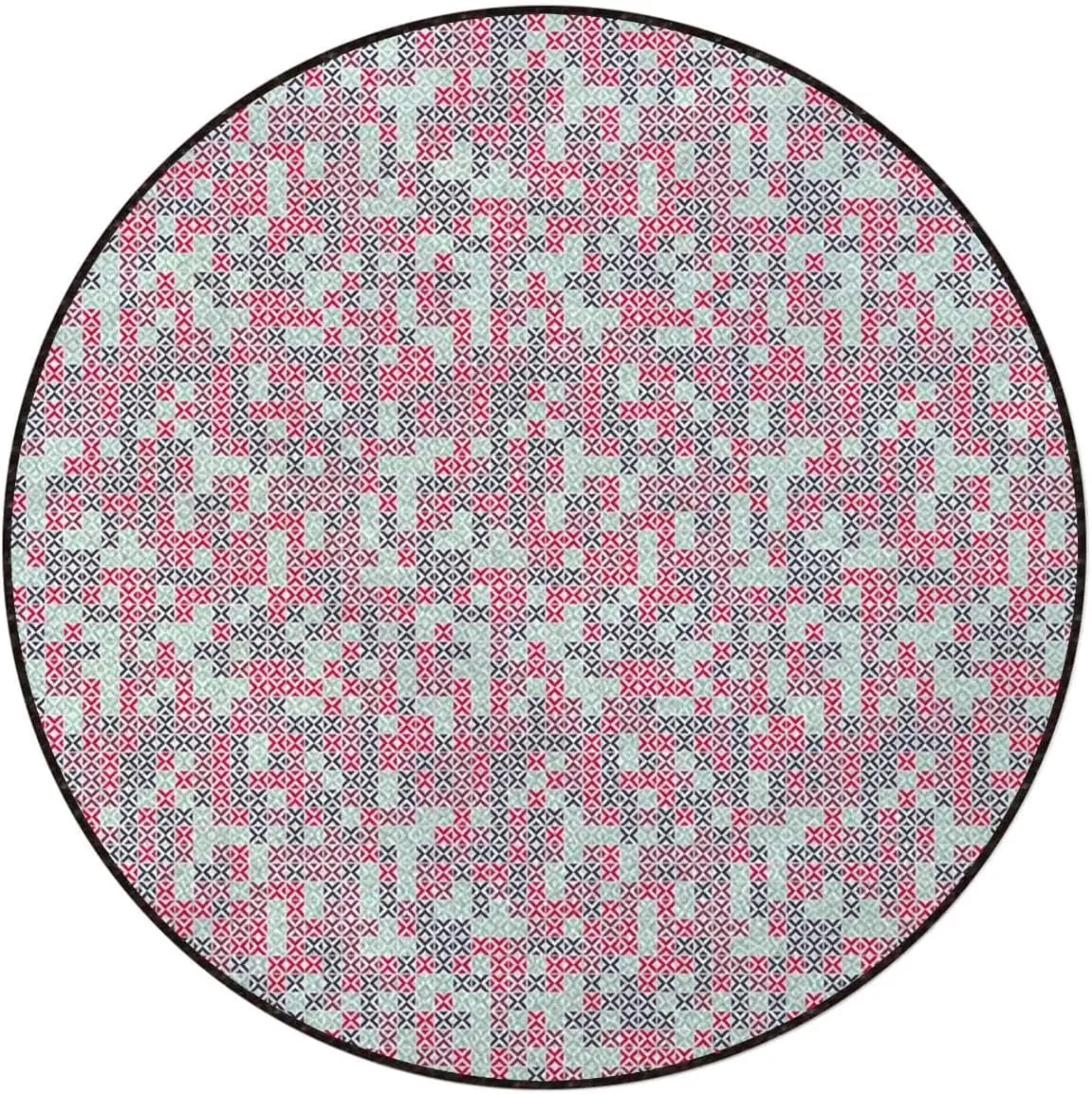 Pink Non-Slip Round Chair Mat for Hardwood Floors & Low Pile Carpets, Abstract Color Triangle and Line Pattern Multi-Purpose Desk Chair Protector, Geometry Diameter 39.4 in