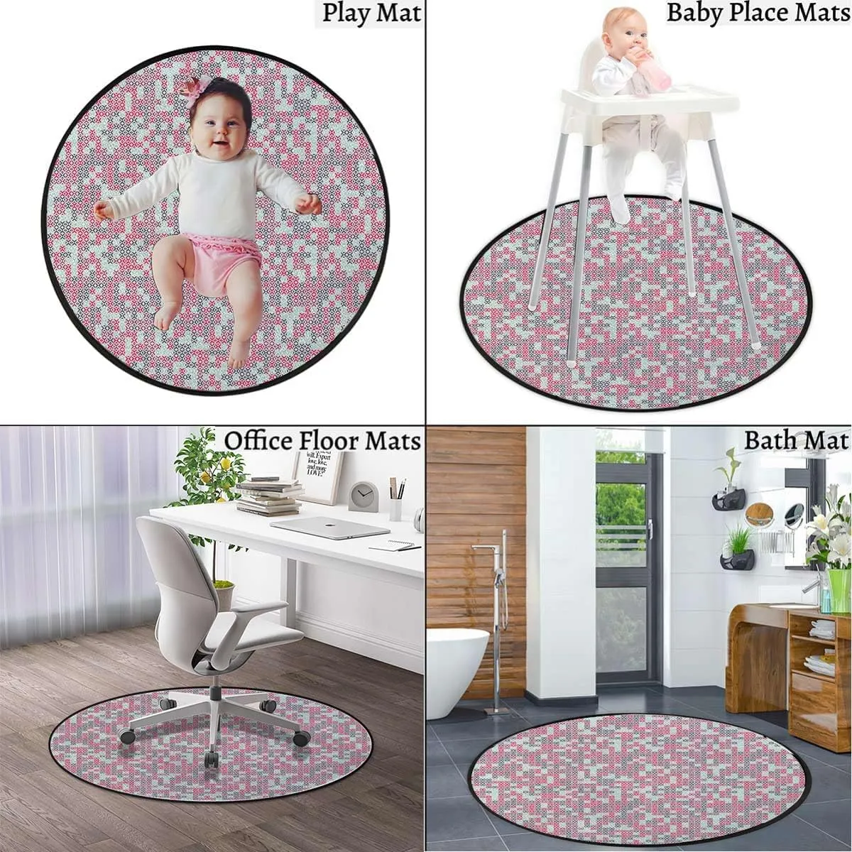 Pink Non-Slip Round Chair Mat for Hardwood Floors & Low Pile Carpets, Abstract Color Triangle and Line Pattern Multi-Purpose Desk Chair Protector, Geometry Diameter 39.4 in