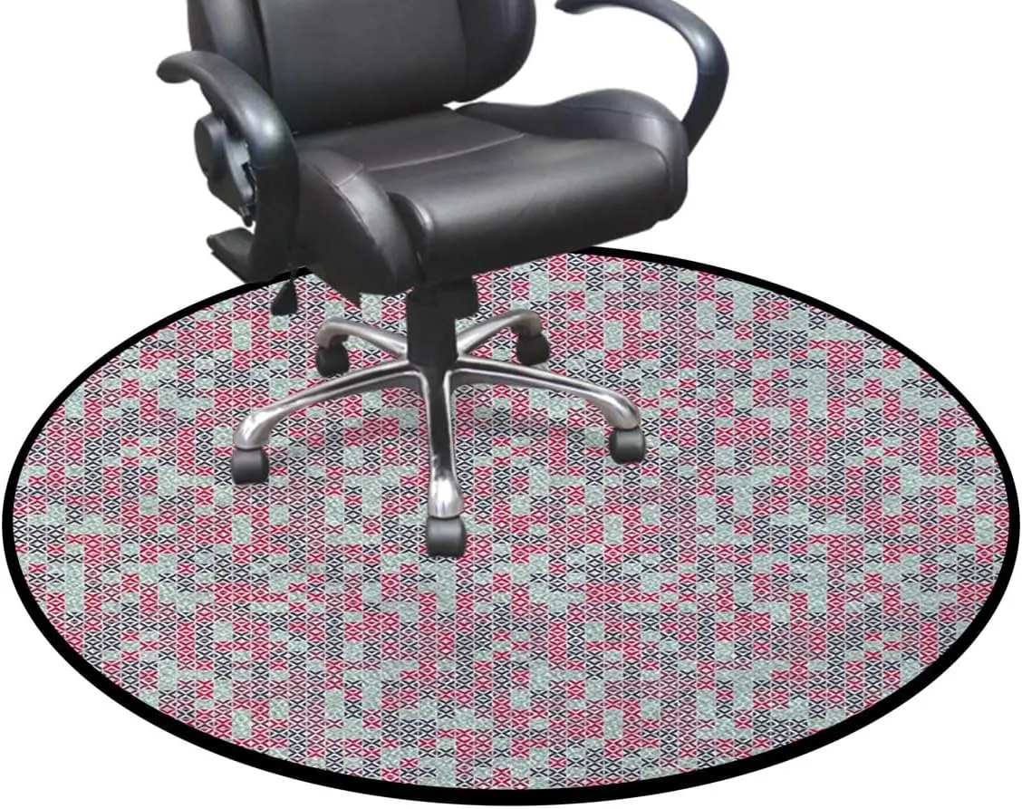 Pink Non-Slip Round Chair Mat for Hardwood Floors & Low Pile Carpets, Abstract Color Triangle and Line Pattern Multi-Purpose Desk Chair Protector, Geometry Diameter 39.4 in