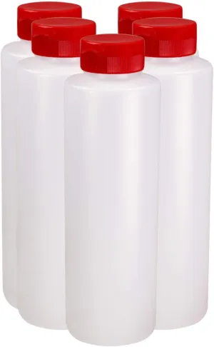 Pinnacle Mercantile Condiment Squeeze Bottles with Flip Top Hinged RedCap 16 oz Set of 5 (Perfect for Condiments, Sauces, Dressings, BBQ, Ketchup) Made USA
