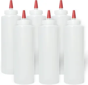 Pinnacle Mercantile Plastic Squeeze Condiment Bottles with Red Tip Cap 16-ounce Set of 6 Wide Mouth